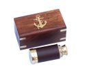 Deluxe Class Scout's Brass - Leather Spyglass Telescope 7&quot; w/ Rosewood Box