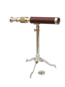 Solid Brass Telescope on Stand 17"" - Wood