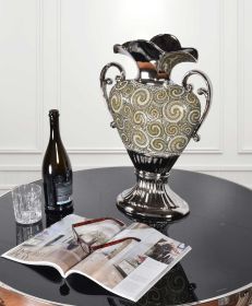 Silver Black Crystal Handle Vase