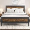 Queen Industrial Rivet Platform Bed Frame with Headboard in Rustic Wood Finish