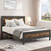 Queen Industrial Rivet Platform Bed Frame with Headboard in Rustic Wood Finish