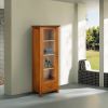 Oak Finish Linen Tower Glass Door Bathroom Storage Cabinet w/ Drawer