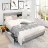 Queen Size Grey/Gold Linen Headboard 4 Drawer Storage Platform Bed