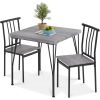 Modern 3-Piece Metal Frame Dining Set with Grey Wood Top Table and 2 Chairs