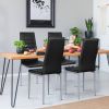 Set of 4 Modern High Back Black PVC Leather Dining Chairs with Metal Legs