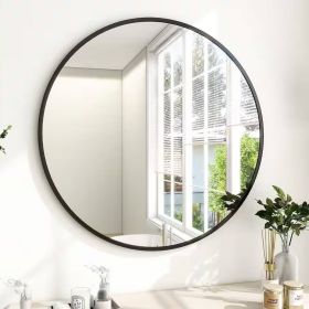 Round 24-inch Circular Bathroom Wall Mirror with Black Frame