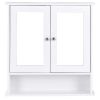 White Bathroom Wall Medicine Cabinet with Mirror and Open Shelf