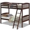 Twin over Twin Wooden Bunk Bed with Ladder in Dark Brown Finish