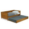 Twin size Solid Wood Daybed with Roll Out Trundle Bed Frame in Medium Brown