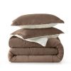 Queen Plush Microfiber Reversible Comforter Set in Chocolate