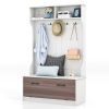 Entryway Bench Coat Rack Shoe Storage Cabinet in White Oak Wood Finish