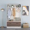 Entryway Bench Coat Rack Shoe Storage Cabinet in White Oak Wood Finish