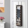 Dark Brown Door/Wall Mounted Jewelry Armoire Cabinet with Mirror and LED Lights