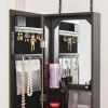 Dark Brown Door/Wall Mounted Jewelry Armoire Cabinet with Mirror and LED Lights