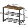 2-Shelf Entryway Shoe Rack Bench with Black Metal Frame and Brown Wood Top