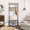 Modern Industrial Black Grey Entryway Coat Rack Shoe Bench with 2 Shelves