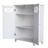 White 2-Door Bathroom Floor Cabinet with Adjustable Storage Shelf