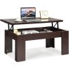 Farmhouse Lift-Top Coffee Table Laptop Desk in Espresso Brown Wood Finish