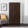 Bedroom Armoire Wardrobe Cabinet Closet with Hanging Rail in Brown Wood Finish