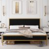 Full size Gold Metal Platform Bed Frame with Black Velvet Upholstered Headboard