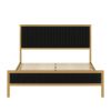 Full size Gold Metal Platform Bed Frame with Black Velvet Upholstered Headboard