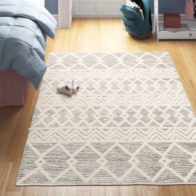 5-ft. x 7.5-ft. Hand Woven Wool Blend Grey Beige Ivory Persian Style Area Rug