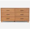 Modern Farmhouse Solid Wood 6 Drawer Double Dresser in Light Brown Finish