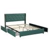 Full Size Green/Gold Linen Headboard 4 Drawer Storage Platform Bed