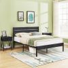 Full size Industrial Platform Bed Frame with Wood Slatted Headboard in Black