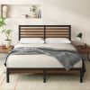 Full Metal Platform Bed Frame with Bamboo Wood Slat Headboard and Footboard