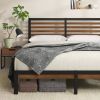 Full Metal Platform Bed Frame with Bamboo Wood Slat Headboard and Footboard