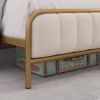 King size Gold Metal Platform Bed Frame with Off-White Upholstered Headboard