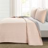 King Size Soft Reversible Lightweight Quilt Set in Rose Blush Pink and Grey