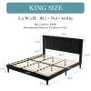 King size Black Velvet Upholstered Platform Bed Frame with Headboard