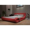 King size Modern Red Faux Leather Upholstered Platform Bed with Curved Headboard