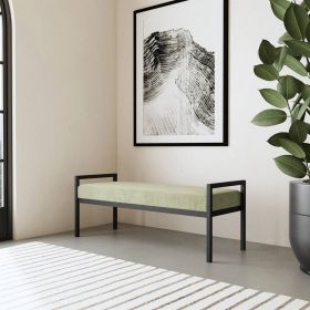 Modern Industrial Bed Bench with Black Metal Frame and Sage Green Velvet Cushion