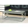 Modern Coffee Table with Chrome Metal Frame and Dark Taupe Wood Top