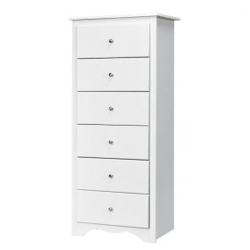 Modern White 6 Drawer Tall Wood Dresser Chest