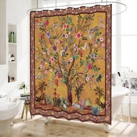 72-inch Brown Red Orange Green Floral Tree Birds Plants Flowers Shower Curtain