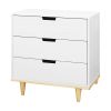 Modern Mid-Century Style 3-Drawer Dresser Chest in White Natural Wood Finish