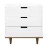 Modern Mid-Century Style 3-Drawer Dresser Chest in White Walnut Wood Finish