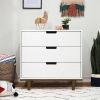 Modern Mid-Century Style 3-Drawer Dresser Chest in White Walnut Wood Finish