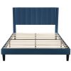 Queen size Modern Navy Blue Velvet Upholstered Platform Bed with Headboard