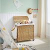 Handwoven PP Wicker 3-Section Laundry Basket Cart with Cotton Liner on Wheels