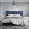 King size Modern Navy Blue Velvet Upholstered Platform Bed with Headboard