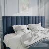 King size Modern Navy Blue Velvet Upholstered Platform Bed with Headboard