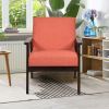 Retro Modern Classic Orange Linen Wide Accent Chair with Espresso Wood Frame