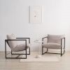 Modern Beige Grey Tan Oatmeal Upholstered Accent Chair with Metal Frame