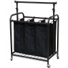 Bronze Black 3-Bag Laundry Sorter Hamper with Adjustable Clothes Hanging Bar