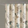 72-inch Beige Khaki Cotton Shower Curtain with Vintage Birds Leaf Floral Print